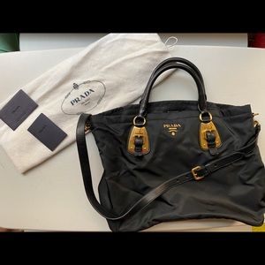 Authentic Prada Black Nylon Tote w/ Gold Hardware